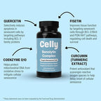 Side label of Celly healthy aging supplement thirty servings count