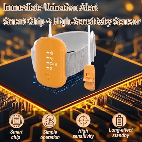 Invyxr enuresis alarm with adjustable arm strap and charging cable.