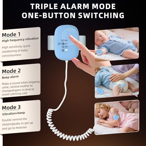 Rechargeable nighttime pee alarm for boys and girls with sensitive sensor.