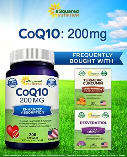 Antioxidant support aSquared Nutrition CoQ10 vegan pills bottle displayed on clean background