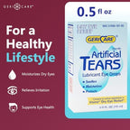 GeriCare sterile eye drops packaging showing active ingredients and usage instructions