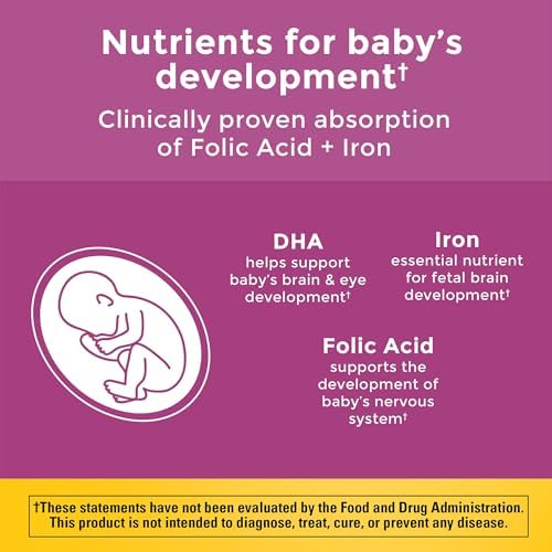 Nature Made Prenatal supplement bottle showing DHA and Folic Acid content
