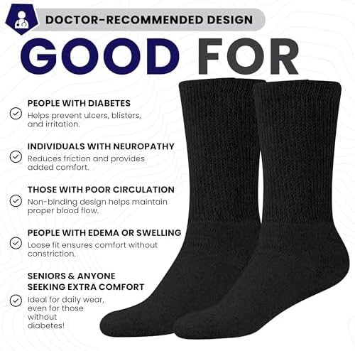 GERVRA black crew socks showing extra wide stretch for edema relief