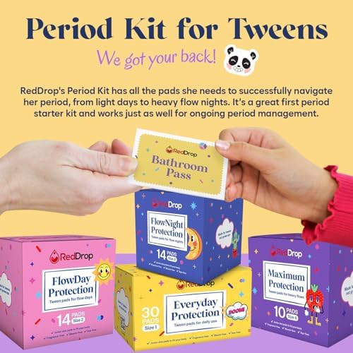 Discreet floral period pouch and feminine wipes included in RedDrop kit.