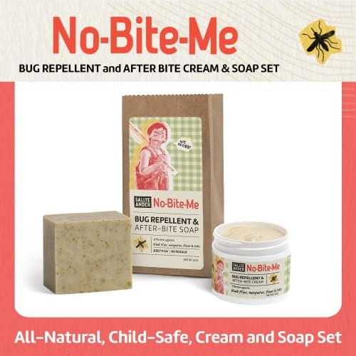 SallyeAnder No-Bite-Me insect repellent cream jar and soap bar packaging.
