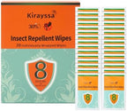 Full set of 30 Kirayssa individually wrapped insect repellent wipes arranged outside the commercial box