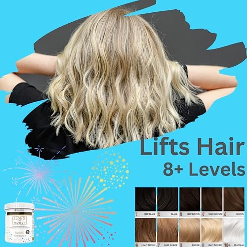 Side angle of Blond Forte premium dust free hair bleaching powder displaying Italian formulation details.