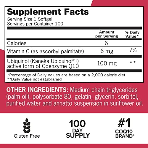Authentic Qunol Mega Ubiquinol 100 count dietary supplement container back view
