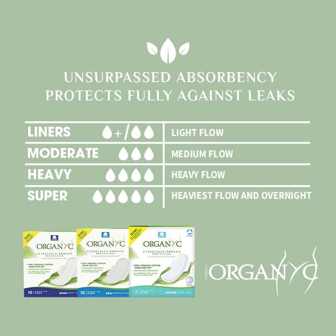 Organic cotton feminine pads for sensitive skin 40 count value pack imported from USA.
