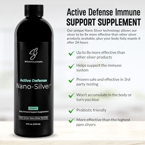 Eight ounce bottle of SilverCeuticals Active Defense liquid silver on clean background