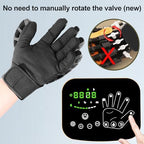 Close up of MZU heated therapy glove showing pneumatic finger sensors and black fabric.