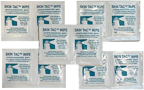 Individual foil pouch of Skin-Tac adhesive wipe for travel convenience
