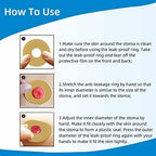 Ovand leak proof medical adhesive ring shown next to a standard colostomy bag setup