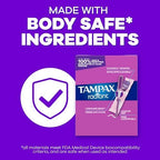 Side view of packaging listing ingredients and safety information for Tampax Radiant.