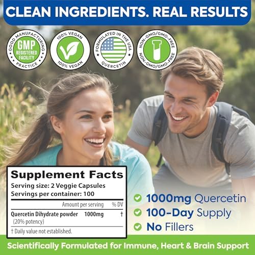 Premium dietary supplement bottle of USA imported Quercetin for seasonal sinus relief