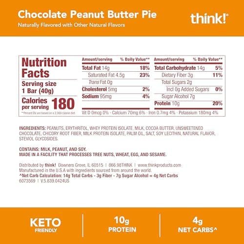 think! Delight Protein Bars, Chocolate Peanut Butter Pie, Low Sugar & Low Carb Gluten-Free Snack, Keto Friendly Snacks, 12 Count (Packaging May Vary) - Image 7