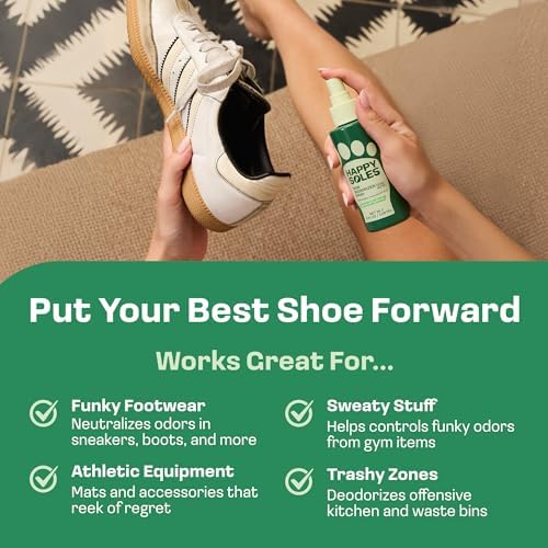 4 ounce bottle of Happy Soles eucalyptus mint refreshing shoe spritz