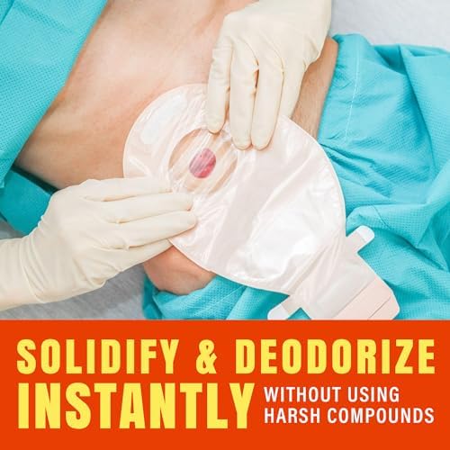 SMELLEZE colostomy pouch waste solidifier powder display highlighting natural ingredients
