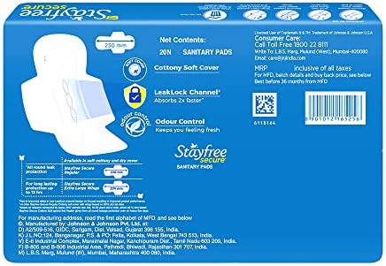 Stayfree regular sanitary napkins with wings and leak lock channel technology.