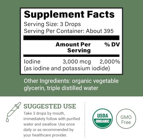 Side profile of Earth Harmony Lugols Iodine bottle showing supplement details