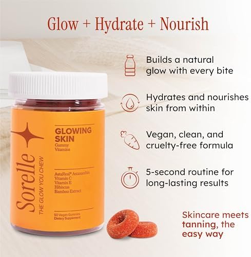 Sorelle Beauty oral tanning gummies close up showing the clean antioxidant formula texture