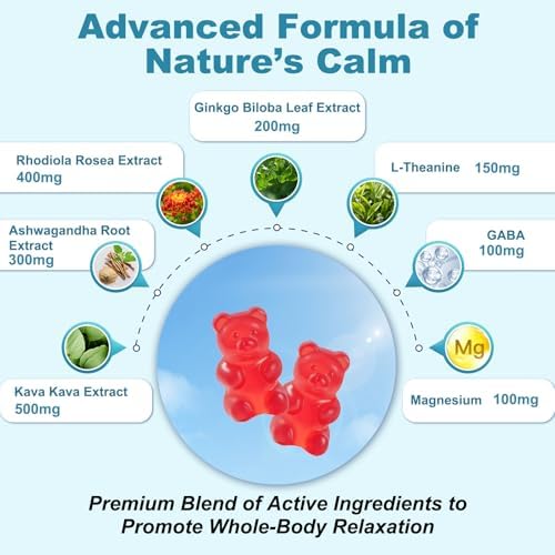 Sugar free vegan calm gummies by Glagmrry showing supplement facts panel.