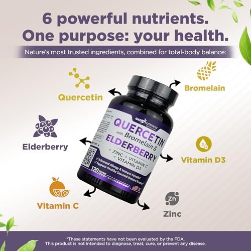 Premium USA imported quercetin capsules bottle showing 120 veggie capsules label.