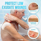 JJ CARE adhesive border gauze applied to a limb demonstrating secure flexible fit