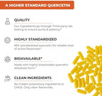 Side view of Sandhu's Quercetin supplement bottle highlighting allergen free and non GMO certifications.