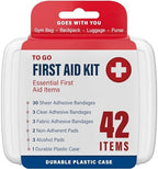 DecorRack 42 piece portable first aid box open showing bandages and pads
