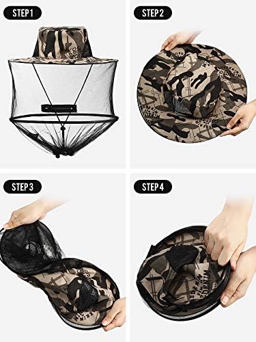 Folded mosquito head net hat for easy storage