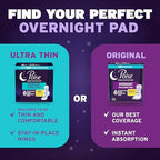 Poise Overnight Ultra Thin Pads with Wings multipack displaying three packs of twenty individually wrapped pads