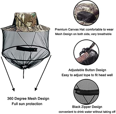 Top view of camouflage mosquito protection hat for outdoor lovers
