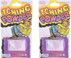 Close up of purple Junfamilee itching powder packet details and warnings