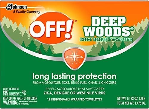 SC Johnson mosquito repellent wipes pack of four exterior labels and ingredients list.