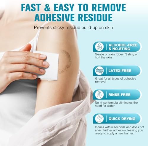Individually wrapped no-sting skin adhesive remover pads for sensitive skin.