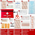 Open travel size medical kit showing organized 152 piece contents