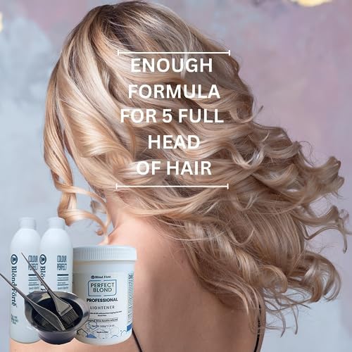 Blond Forte premium white toner dye blue hair bleach powder close up highlighting professional packaging.