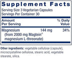 Back of Life Extension Neuro-Mag bottle showing suggested usage instructions and dosage.