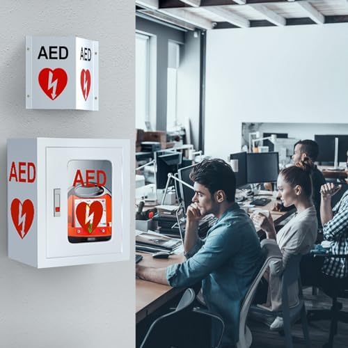 Durable high-impact plastic AED emergency signage for commercial building compliance.