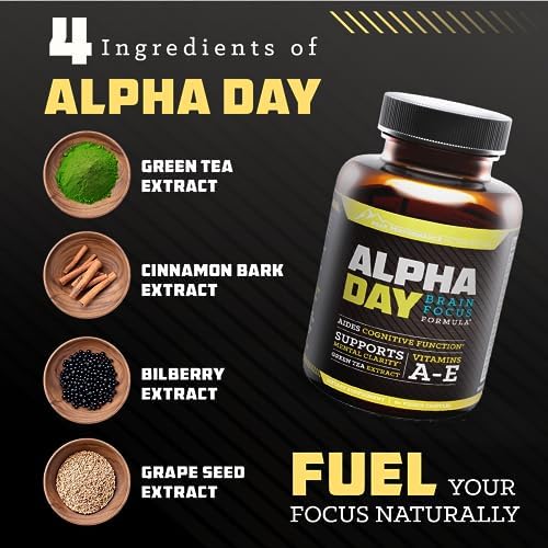 Side view of Peak Performance Alpha Day dietary supplement for focus and memory support