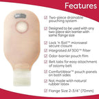 Hollister 12 inch ultra clear drainable pouch highlighting the integrated odor filter at the top