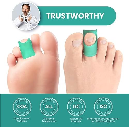 Toe corrector being worn inside a shoe to demonstrate low profile design.