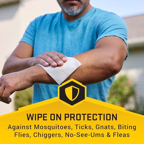 Close up of Repel DEET heavy duty skin towelette package for trekking and camping defense