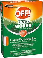 Back panel of OFF! Deep Woods unscented towelettes showing product ingredients and instructions.