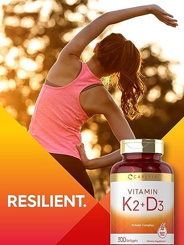 Carlyle Vitamin K2 D3 300 softgels bottle next to daily serving