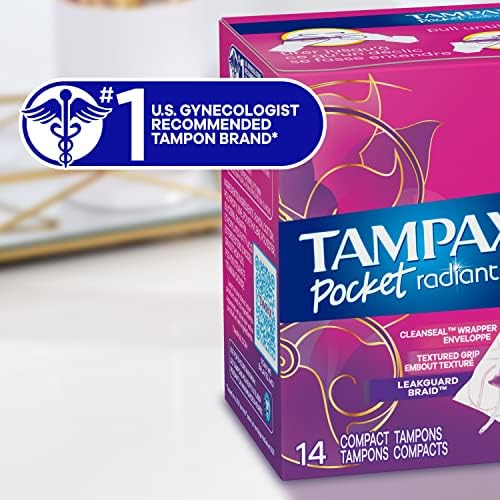 Tampax Compact Radiant variety pack containing 48 regular and 36 super tampons.