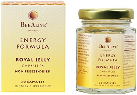 USA imported BeeAlive royal jelly 30 capsules packaging highlighting non freeze dried formula
