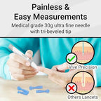Vive Precision Easy Twist Lancets showing the tri beveled needle tip design for comfortable blood sugar testing