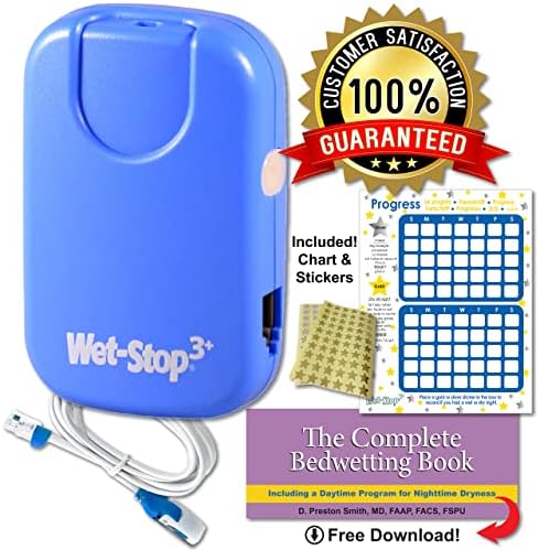 Wet-Stop 3 blue alarm system demonstrated with the motivational calendar chart for childhood bladder training